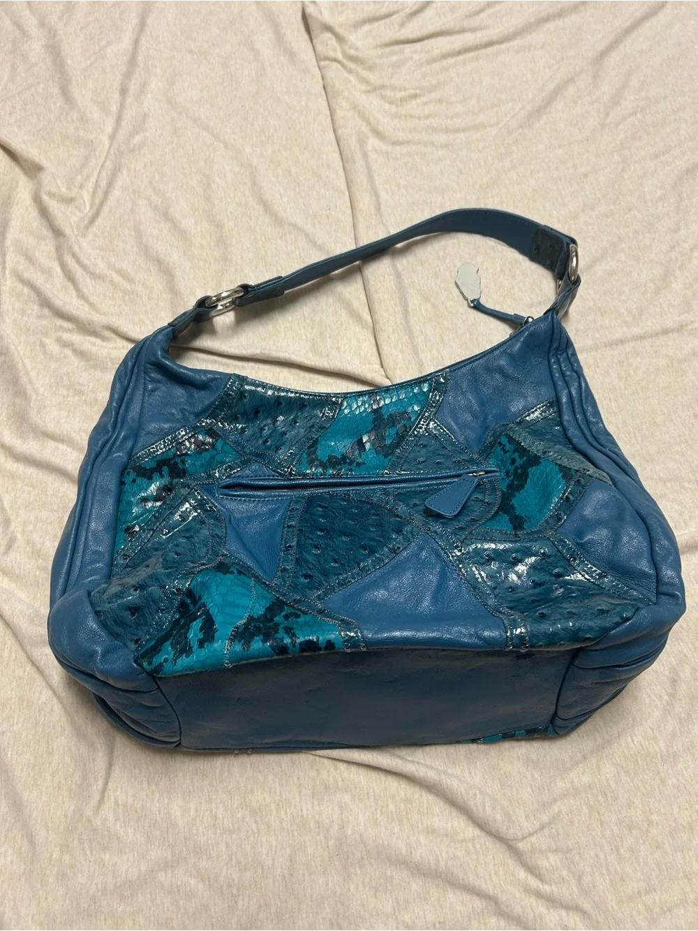 Vintage Y2K CHI Genuine Leather Snakeskin Patchwork Hobo Purse Bag Slouchy